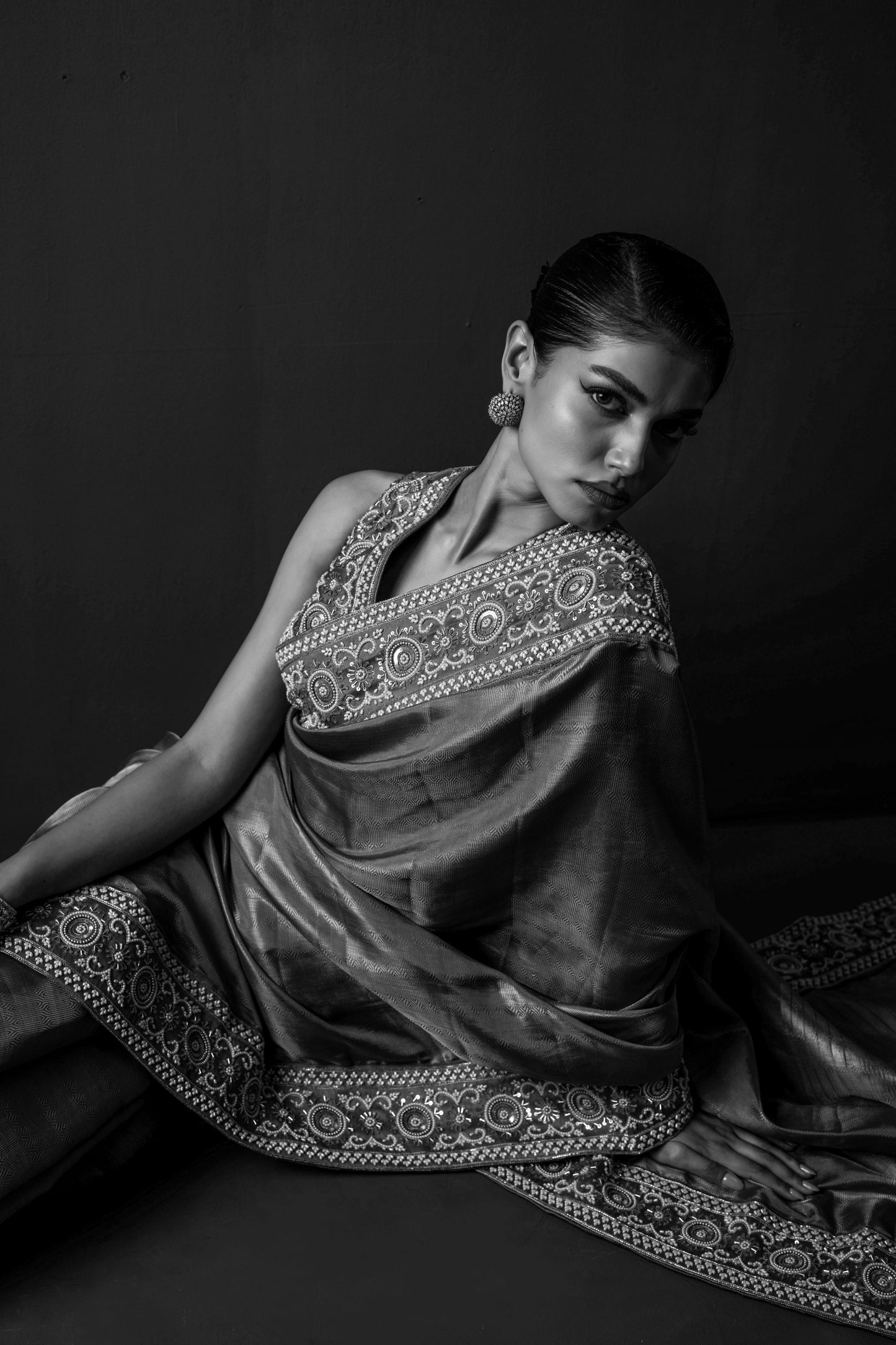 Regal Teal Blue Handcrafted Saree with Embellished Blouse