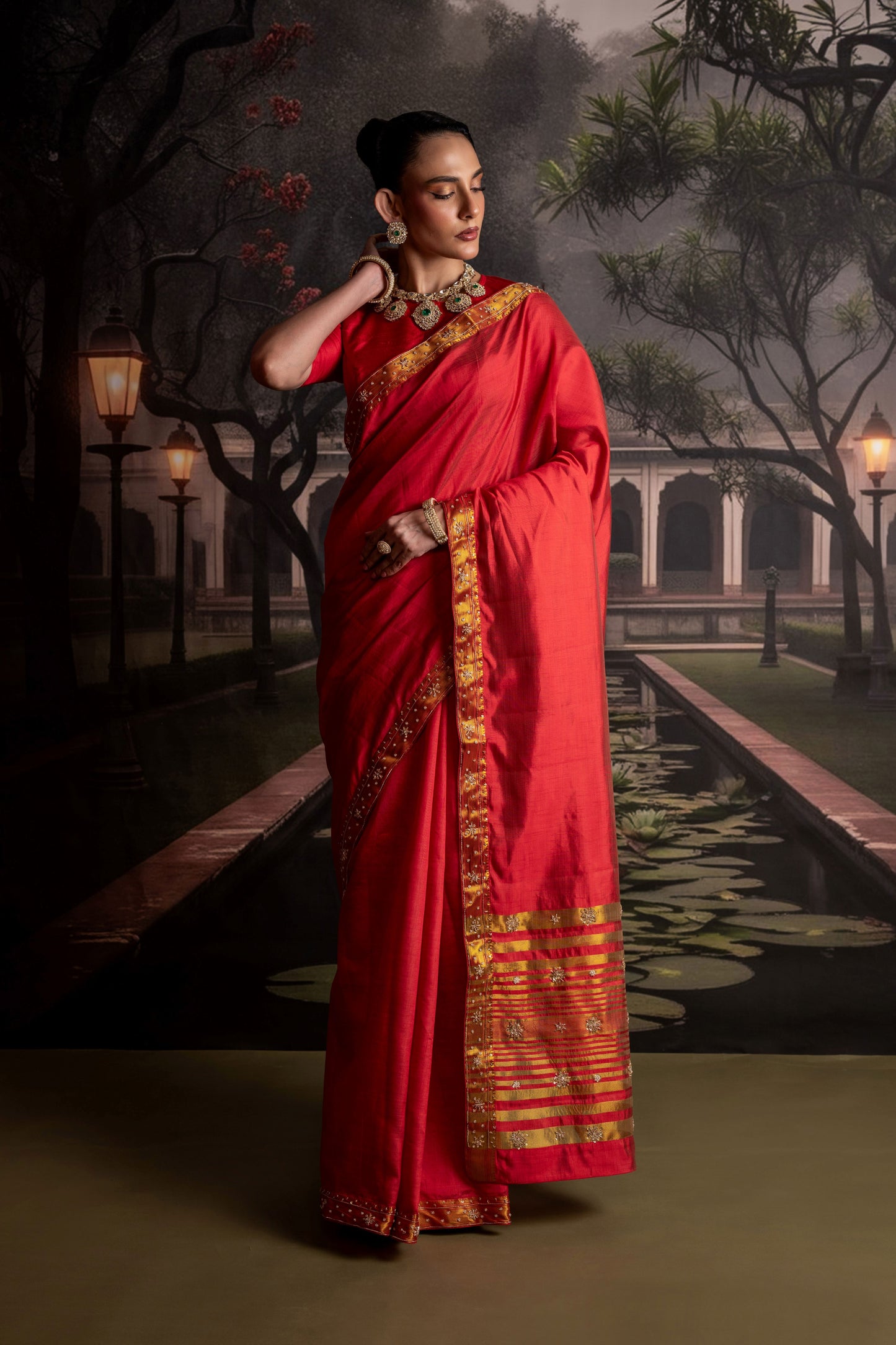 Radiant Red Banarasi Dupion Silk Saree with Zari Accents