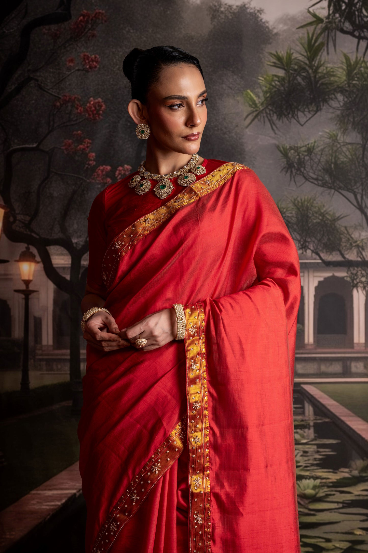 Radiant Red Banarasi Dupion Silk Saree with Zari Accents