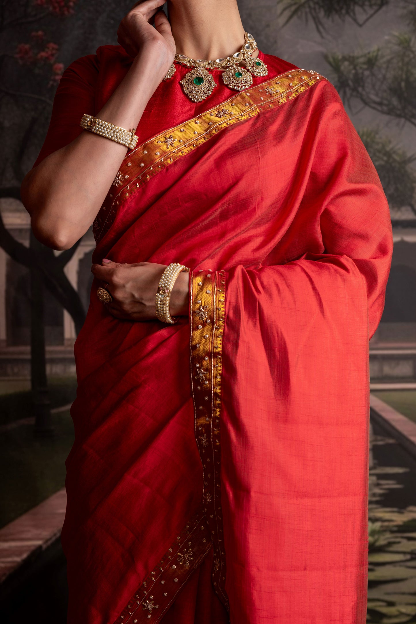 Radiant Red Banarasi Dupion Silk Saree with Zari Accents