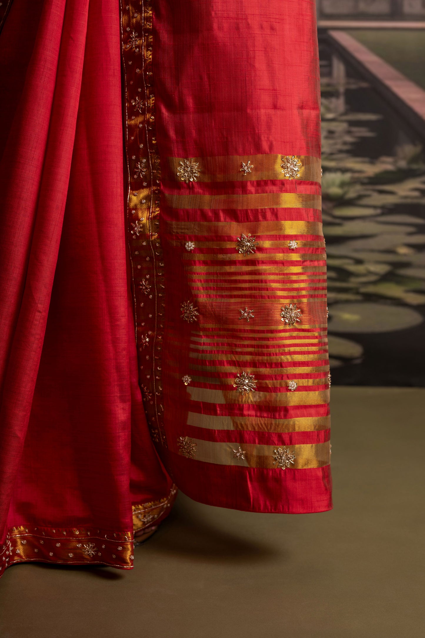 Radiant Red Banarasi Dupion Silk Saree with Zari Accents