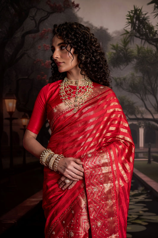 Opulent Red Banarasi Dupion Silk Saree